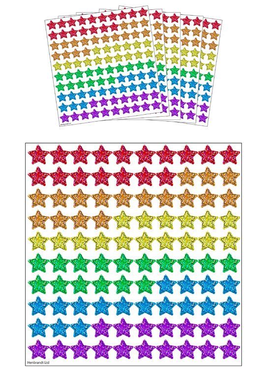 Holographic Star Stickers in 6 Assorted Colours â€“Â 100pcs per sheet