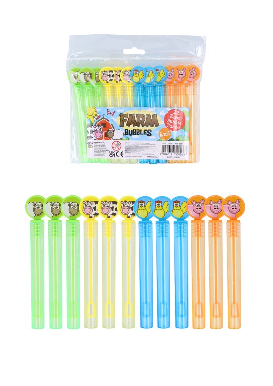 Farm Animal Mini Party Bubble Tubes (4ml) 4 Assorted Colours