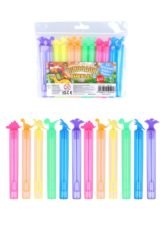 Dinosaur Mini Party Bubble Tubes (4ml) 6 Assorted Colours