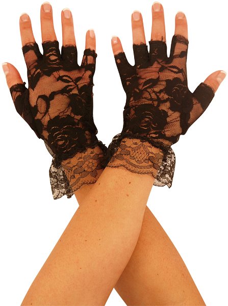 Black Fingerless Lace Gloves (Adult)