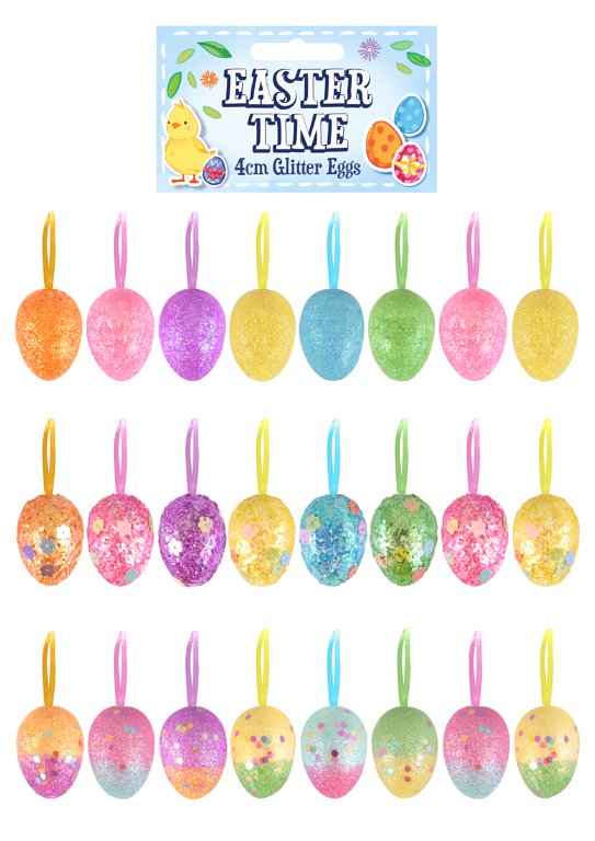 Glitter Easter Egg Decorations and Party Favours (4cm) 18 Assorted Colours and Designs