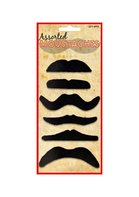 Assorted Black Moustaches (6 Assorted Styles)