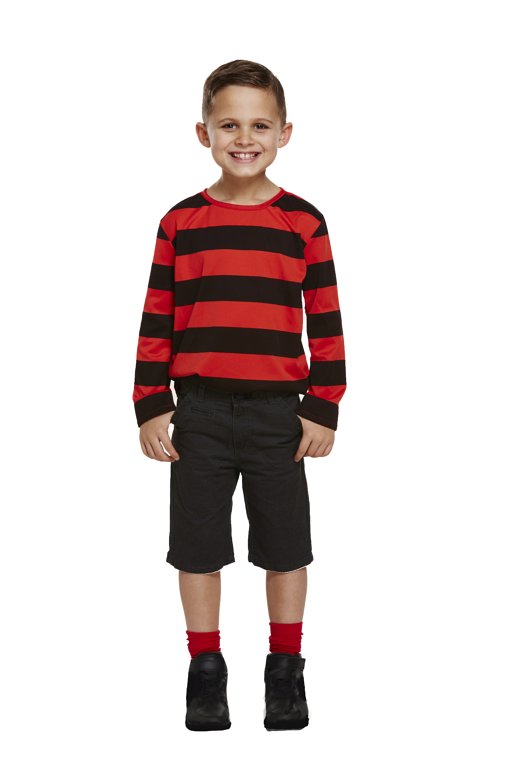 Children's Red/Black Striped Top (Medium / 7-9 Years)