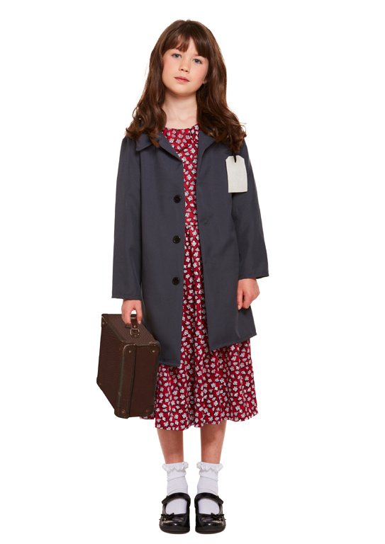 Children's Evacuee Girl with Jacket Costume (Medium / 7-9 Years)