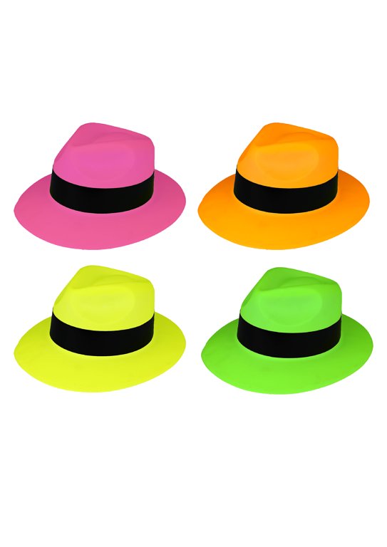 Plastic Gangster Style Neon Hats (4 Assorted Colours)
