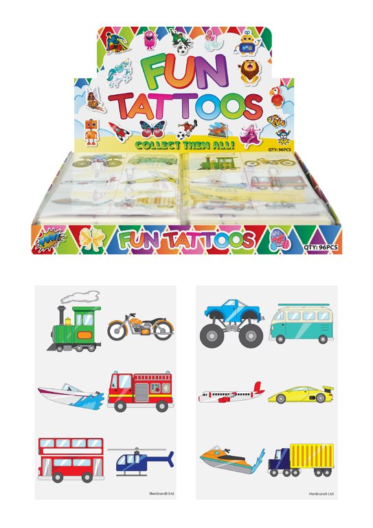 Mini Vehicles Temporary Tattoo Sheets (4cm) Assorted Designs