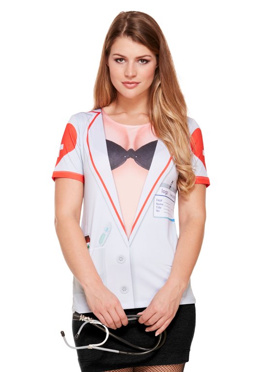 Sexy Nurse Shirt (One Size) Adult Fancy Dress
