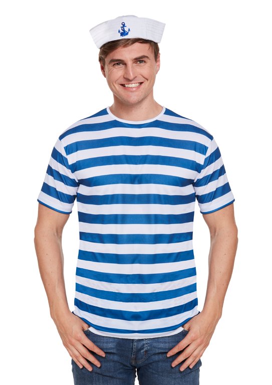 Striped Blue/White Top (One Size) Adult Fancy Dress