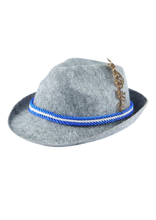 Oktoberfest Hat with Feather and Blue and White Cord (Adult)