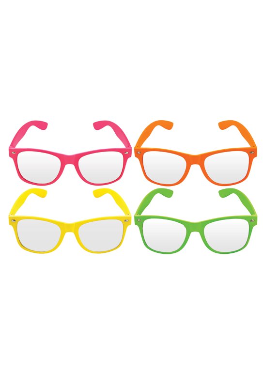 Neon Glasses with Clear Lenses (Adult) 4 Assorted Colours