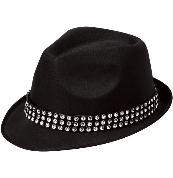 Black Trilby Hat with Gem Stone Band (Adult)