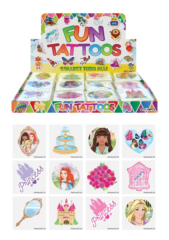 Mini Princess Temporary Tattoos (4cm) 12 Piece Packs