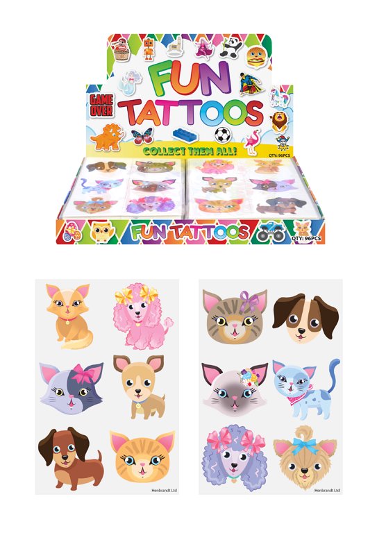 Mini Cats and Dogs Temporary Tattoo Sheets (4cm) Assorted Designs