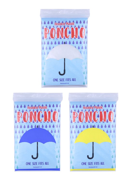 Hooded Plastic Poncho in 3 Assorted Colours (One Size)