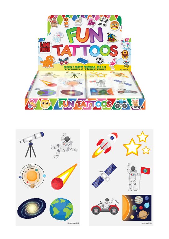 Mini Space Temporary Tattoo Sheets (4cm) Assorted Designs