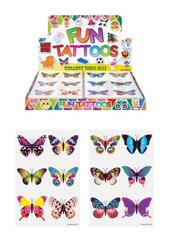 Mini Butterfly Temporary Tattoo Sheets (4cm) Assorted Designs