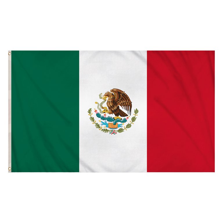 Mexico Flag (5ft x 3ft) Polyester, double stitched seam, metal eyelets