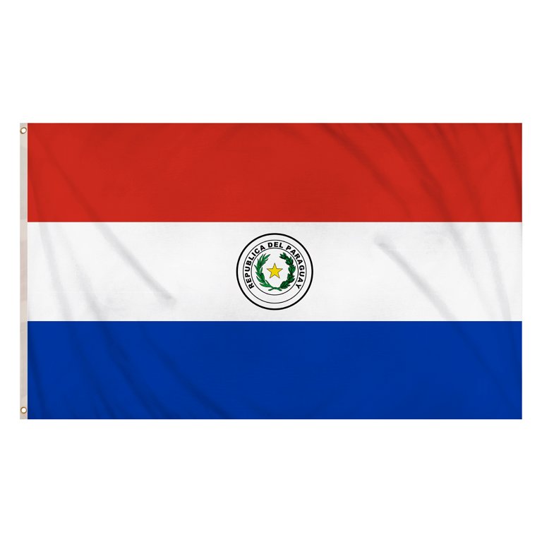 Paraguay Flag (5ft x 3ft) Polyester, double stitched seam, metal eyelets