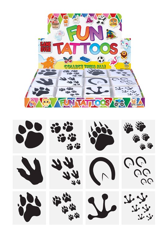 Mini Animal Footprints Temporary Tattoos (4cm) 12 Piece Packs