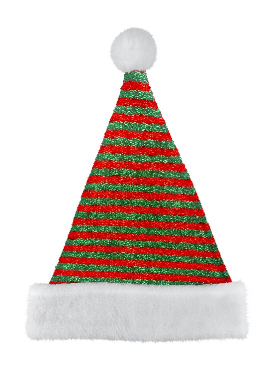 Tinsel Santa Hat in Red and Green (Adult)