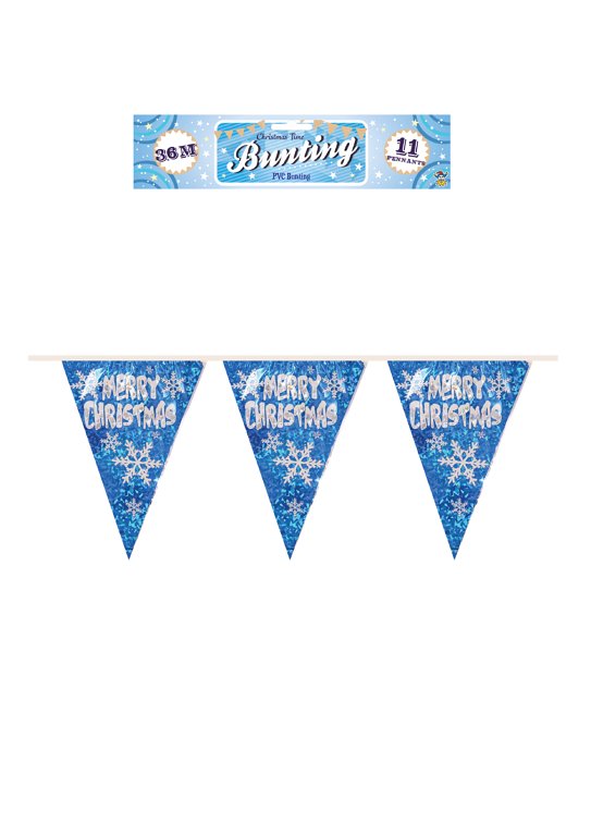 Merry Christmas Blue Holographic Bunting 3.6m (11 Pennants)