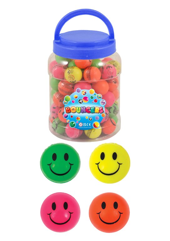 Smile Face Bouncy Balls / Jet Balls (3.3cm) 4 Assorted Neon Colours