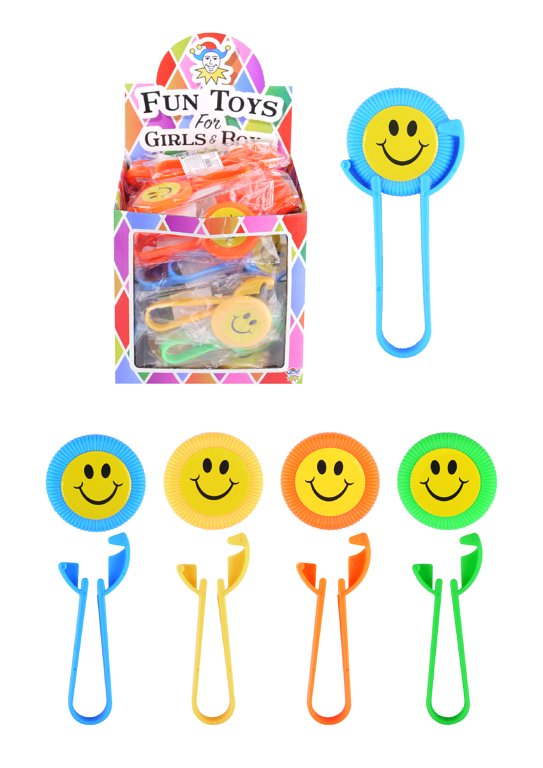 Smile Face Flying Discs with Launchers (9.5cm) Assorted Colours