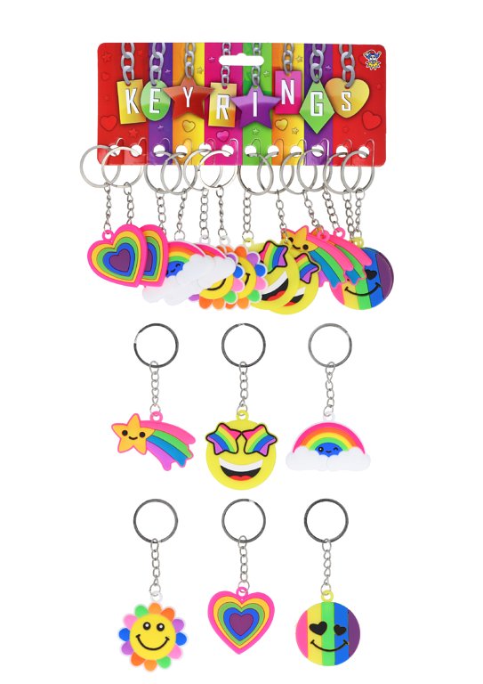 Rainbow Keychains 12-Pack (5cm) 6 Assorted Designs