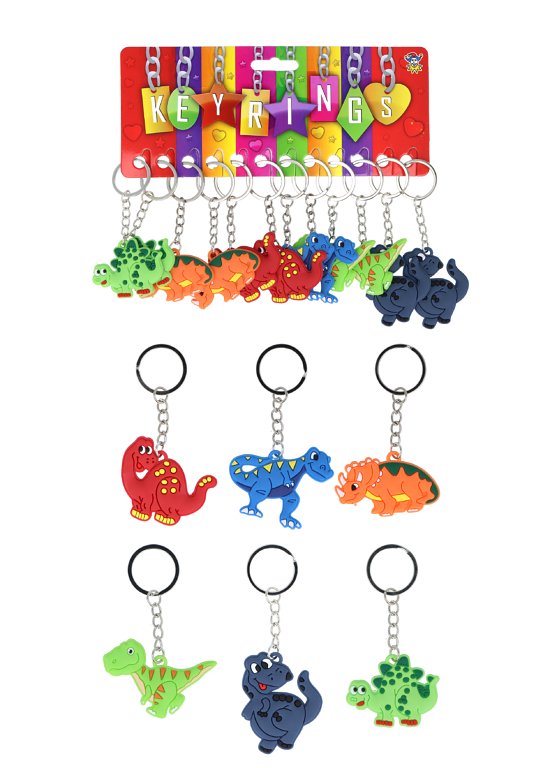 Dinosaur Keychains 12-Pack (5cm) 6 Assorted Designs