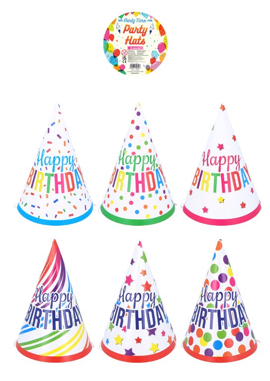 DIY Happy Birthday Party Cone Hat 6-Pack (16.5cm)
