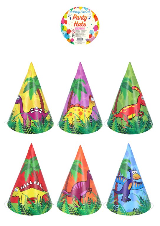 DIY Dinosaur Party Cone Hat (16.5cm) 6 Assorted Designs