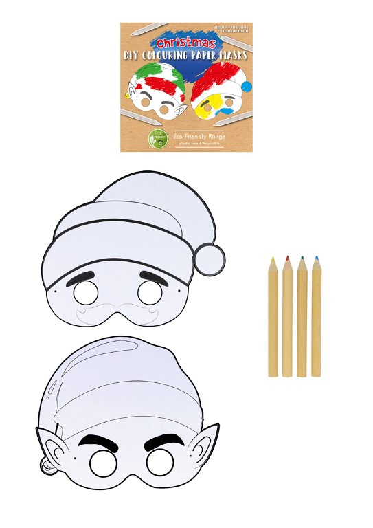 DIY Christmas Paper Mask Set with 4 Colouring Pencils