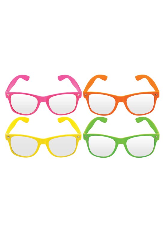 Neon Glasses with Clear Lenses (Adult) 4 Assorted Colours