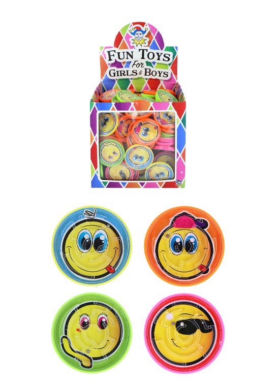 Yellow Smile Face Round Puzzle Mazes (4.2cm) 4 Assorted Designs