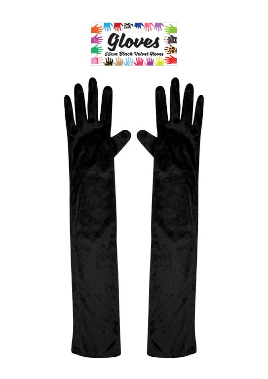 Long Black Velvet Gloves (55cm) Adult