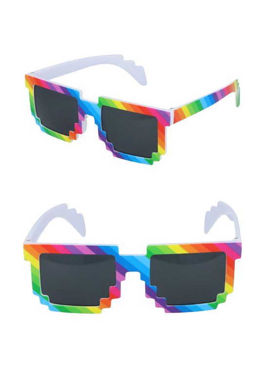 Rainbow Pride Pixel Frame Glasses with Darks Lenses (Adult)