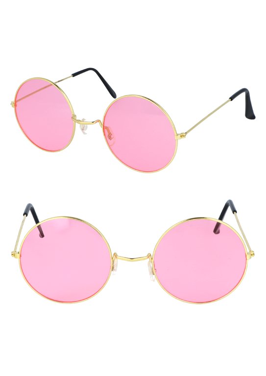 Large Gold Framed Glasses with Pink Lenses (Adult)