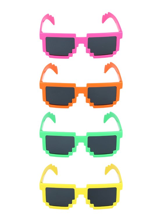 Neon Pixel Frame Glasses with Darks Lenses (Adult) 4 Assorted Colours