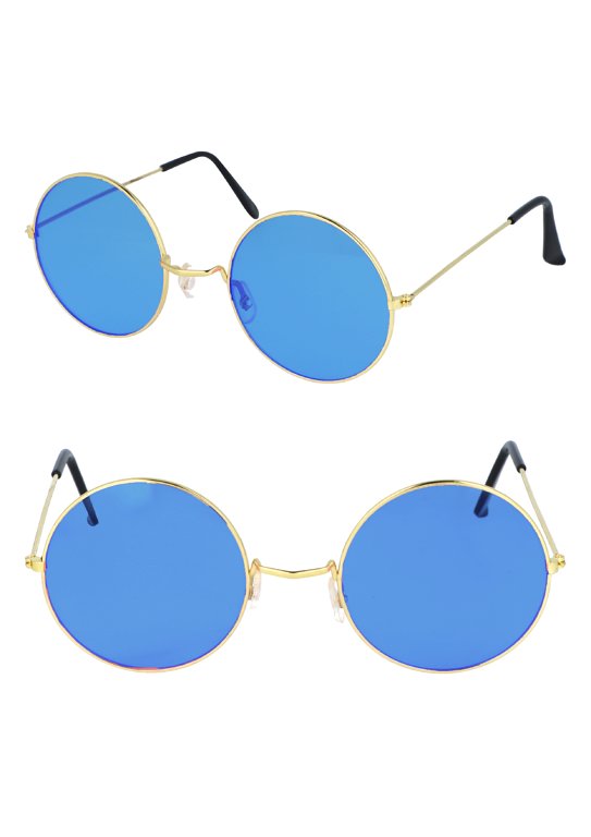 Large Gold Framed Glasses with Blue Lenses (Adult)
