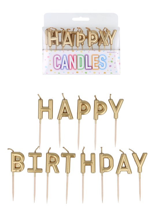 13-Pack Gold 'Happy Birthday' Candles (2-2.8cm)