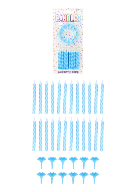 24-Pack Blue Party Candles with 12 Holders (6cm)