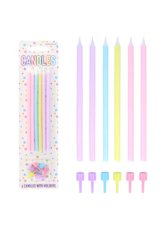 6-Pack Pastel Tall Party Candles with Holders (12.5cm)