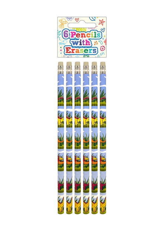 Dinosaur Pencils with Erasers (6 pieces)