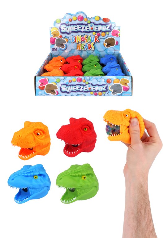Squeeze Dinosaur Head with Beads (9cm) 3 Assorted Designs and 4 Assorted Colours