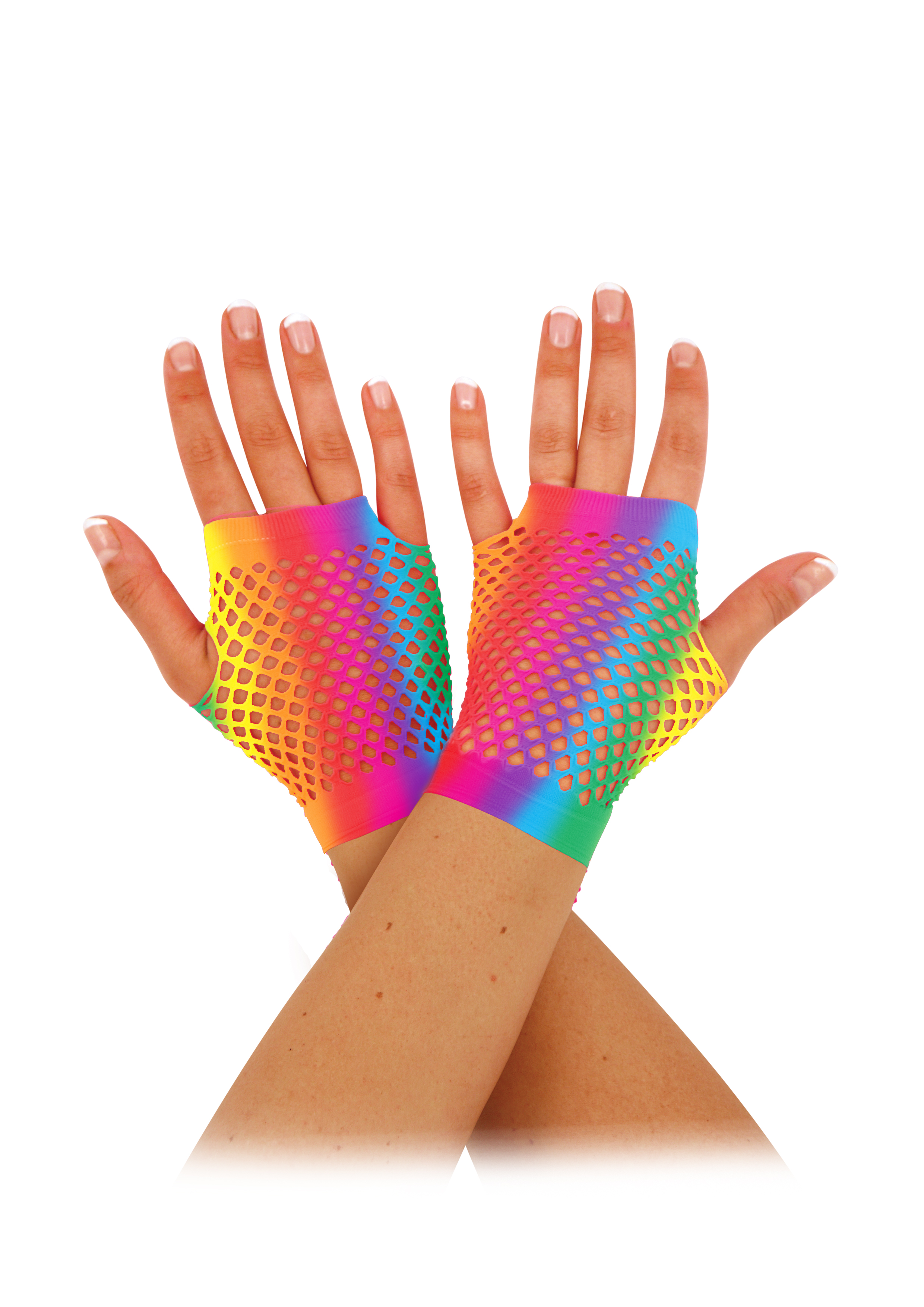 Rainbow Short Fingerless Fishnet Gloves : Henbrandt B.V.